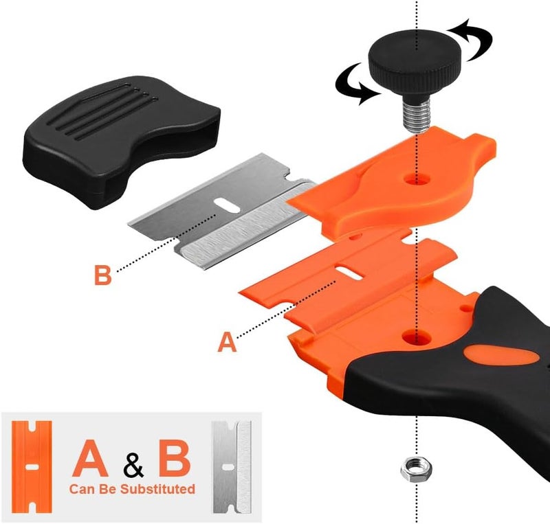 Ainiv Razor Blade Scraper, 2-in-1 Scraper Tool with 10PCS Metal Blades and 10PCS Plastic Blades, Multi-funtional Cleaning Razor Scraper for Stickers, Labels, Caulk, Adhesive, Paint Removal (2 Pack) - Image 2